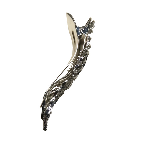 Hair Barrette Clip Silver Tone Rhinestone Feather Elegant Design Heavy Duty... - Picture 4 of 8